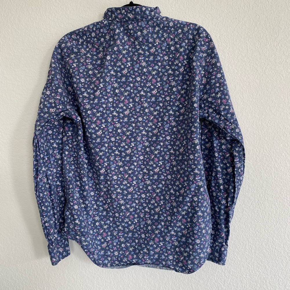Express Blue Floral Long Sleeve Button Down Shirt 100% Cotton Casual Preppy Sz L - Picture 5 of 5